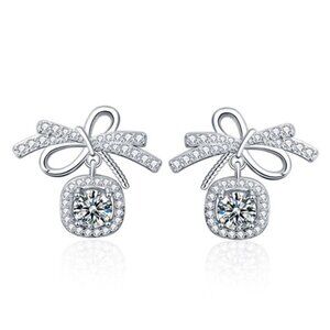 Certified 1ct. t.w. Diamond Moissanite Bow Knot Stud Earrings NEW
